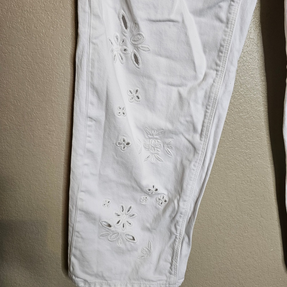 14 Long AE Strigid Embroidered Low-Rise Ex-Boyfriend Baggy Jean Eyelet White - Picture 4 of 14